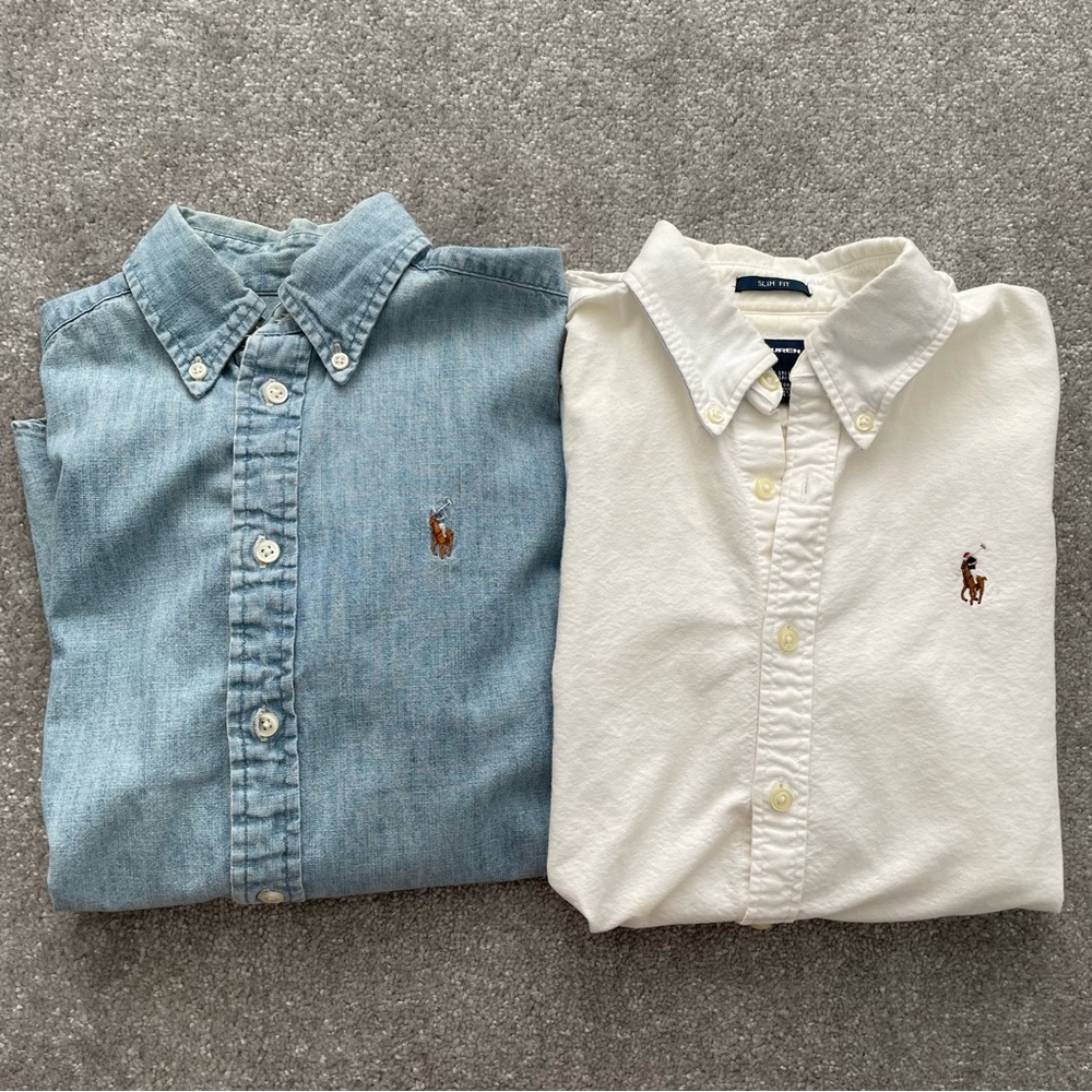 2 Vintage size 4-6 Polo by Ralph Lauren Blue and White Shirts